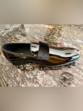 Brand New! Black Patent Slip-On Loafer with Satin Strap